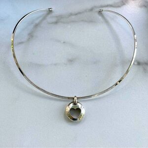 Silver Tone Collar Necklace with Heart Charm